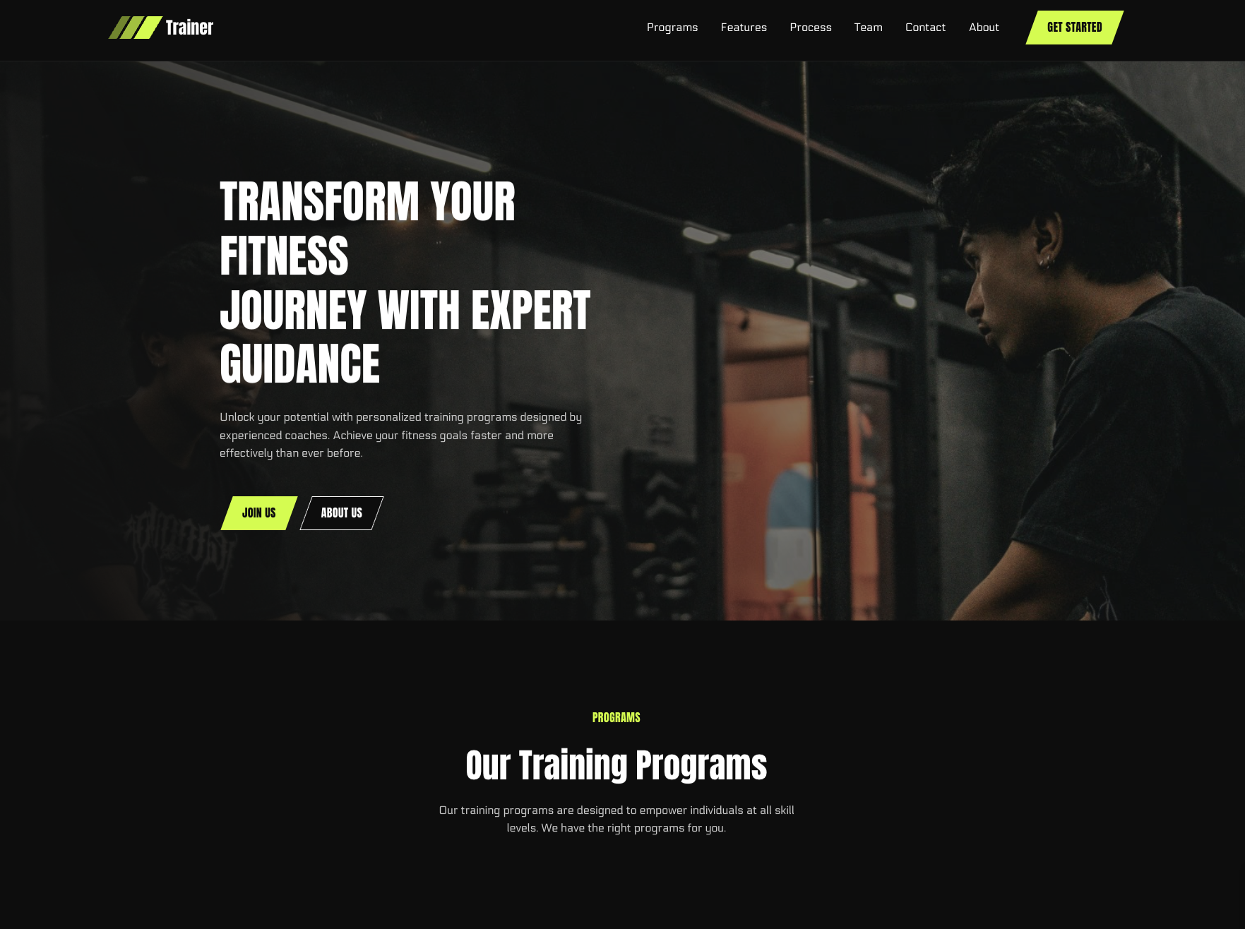 Personal trainer website sample